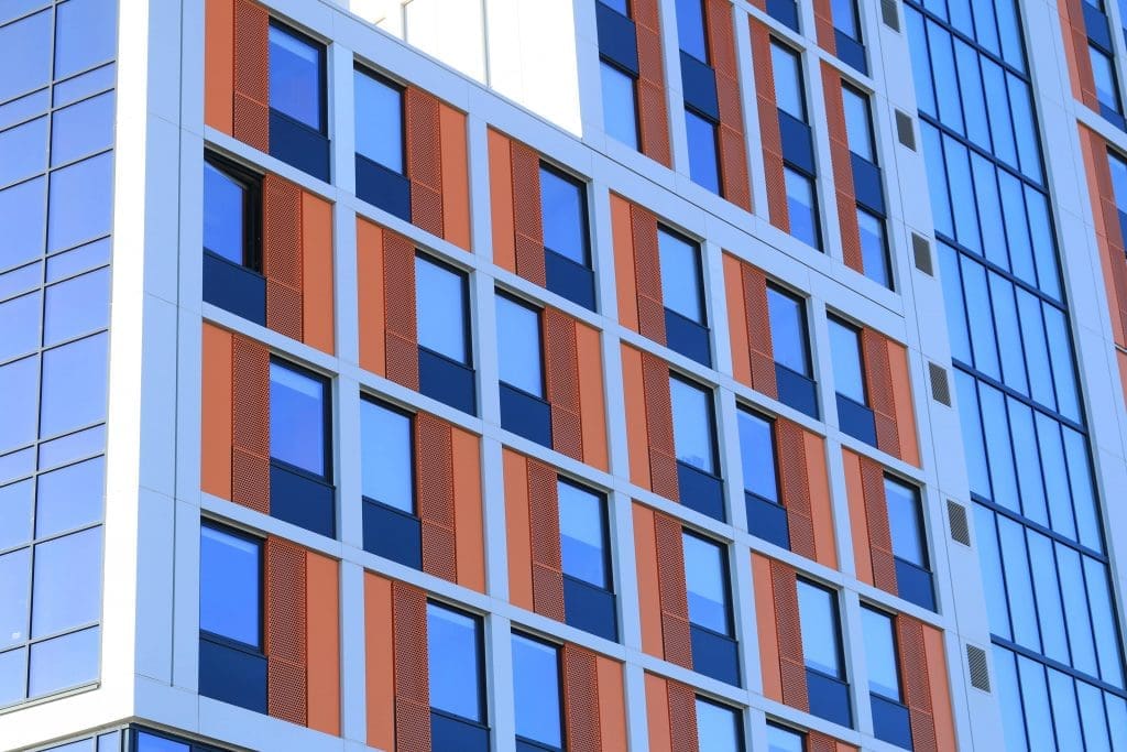 high rise apartment blocks from the ground