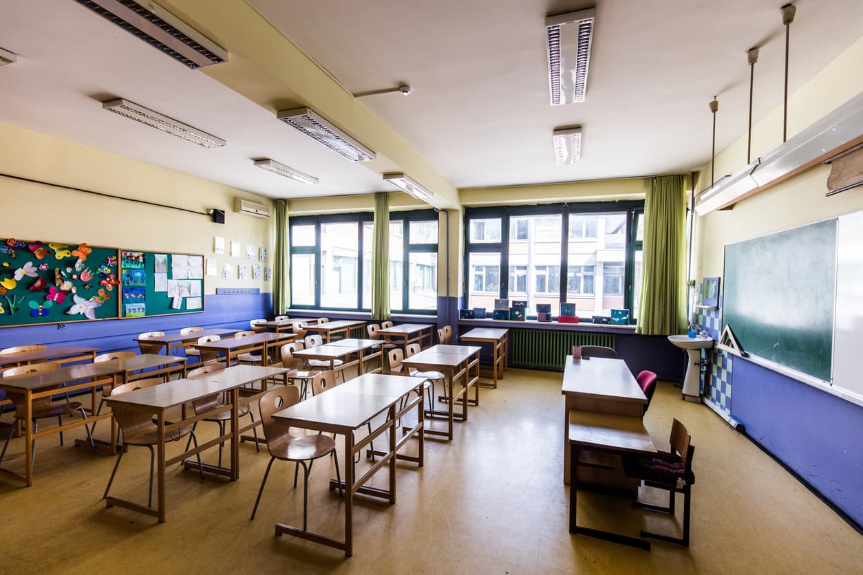 Photo of a classroom with sprinklers installed